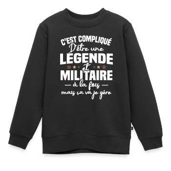Légende et militaire - Sweat Premium enfant bio - noir - Devant - AI Model Kid Female (0cm)