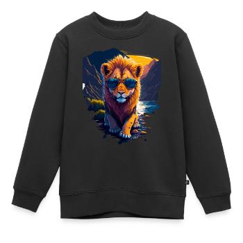 Mignon bébé lion - Sweat Premium enfant bio - noir - Devant - AI Model Kid Female (0cm)