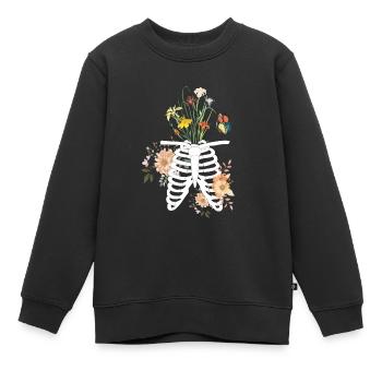 Skeleton and Flowers, Botanical - Kinder Premium Organic Sweatshirt - Schwarz - Vorne - AI Model Kid Female (0cm)
