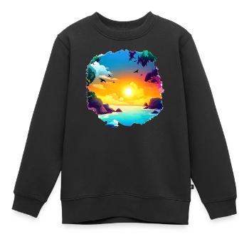 Sommer Sonnenuntergang Strand Aquarell - Kinder Premium Organic Sweatshirt - Schwarz - Vorne - AI Model Kid Female (0cm)