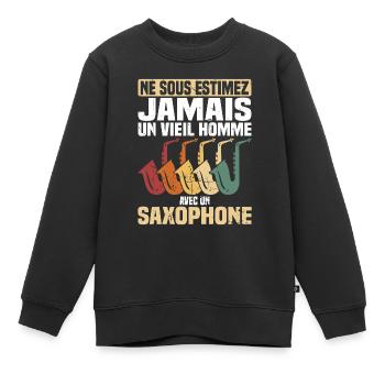 Un vieil homme avec un saxophone - Sweat Premium enfant bio - noir - Devant - AI Model Kid Female (0cm)