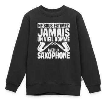 Un vieil homme avec un saxophone - Sweat Premium enfant bio - noir - Devant - AI Model Kid Female (0cm)