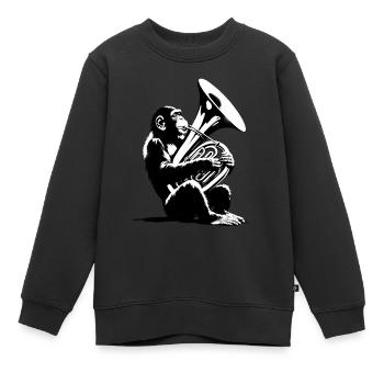 Singe Orchestre Tuba Street Art Banksy Style - Sweat Premium enfant bio - noir - Devant - AI Model Kid Female (0cm)
