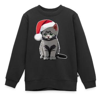 Chaton de Noël - Sweat Premium enfant bio - noir - Devant - AI Model Kid Female (0cm)