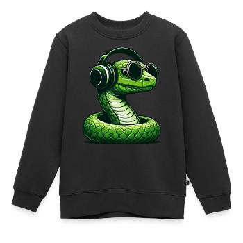 Serpent avec lunettes de soleil et écouteurs - Sweat Premium enfant bio - noir - Devant - AI Model Kid Female (0cm)