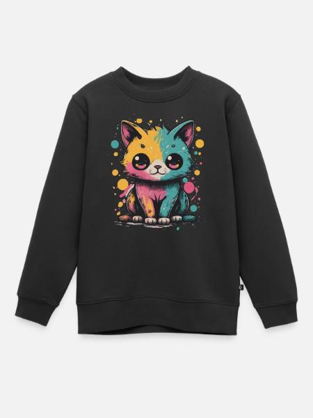 Chat Kawaii coloré - Sweat Premium enfant bio - noir
