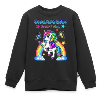 Inscription scolaire filles - écolier 2024 licorne - Sweat Premium enfant bio - noir - Devant - AI Model Kid Female (0cm)