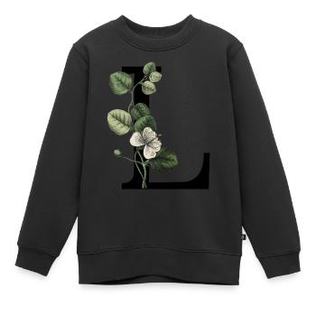 lettre l botanique vert - Sweat Premium enfant bio - noir - Devant - AI Model Kid Female (0cm)