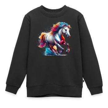 Cheval - Sweat Premium enfant bio - noir - Devant - AI Model Kid Female (0cm)
