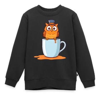 Skurrile Eule sitzt auf blauem Becher - Kinder Premium Organic Sweatshirt - Schwarz - Vorne - AI Model Kid Female (0cm)