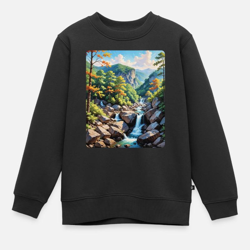 Ruhige Berg-Wasserfall-Landschaft - Kinder Premium Organic Sweatshirt - Schwarz