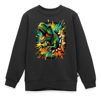 Le dinosaure T-Rex traverse le mur - Sweat Premium enfant bio - noir - Devant - AI Model Kid Female (0cm)