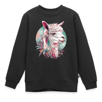 Alpaga Lama Nature animale Zoo Andes Inca Art coloré - Sweat Premium enfant bio - noir - Devant - AI Model Kid Female (0cm)