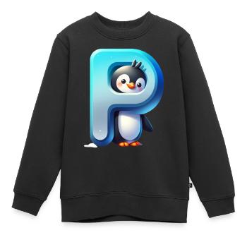 Penguin Playful P - Kids Premium Organic Sweatshirt - black - Front - AI Model Kid Female (0cm)