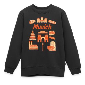 Illustration des sites touristiques de Munich - Sweat Premium enfant bio - noir - Devant - AI Model Kid Female (0cm)