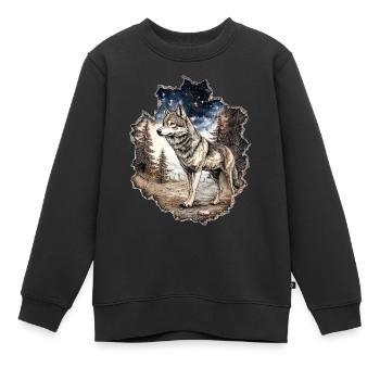 Wolf Sternenhimmel - Kinder Premium Organic Sweatshirt - Schwarz - Vorne - AI Model Kid Female (0cm)