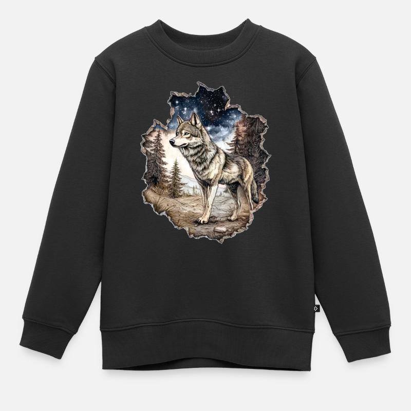 Wolf Sternenhimmel - Kinder Premium Organic Sweatshirt - Schwarz