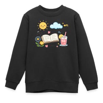 Sommerlesen: Buch, Blüten und Limonade - Kinder Premium Organic Sweatshirt - Schwarz - Vorne - AI Model Kid Female (0cm)