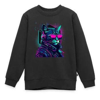 Cyberpunk Chat avec lunettes de soleil - Sweat Premium enfant bio - noir - Devant - AI Model Kid Female (0cm)