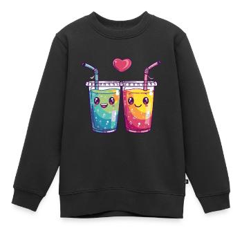 Boisson gazeuse Couple Amour Boisson Coeur Bande dessinée - Sweat Premium enfant bio - noir - Devant - AI Model Kid Female (0cm)