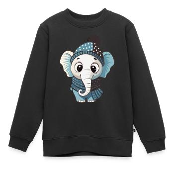 Cute elephant with scarf and bobble hat. - Kids Premium Organic Sweatshirt - black - Front - AI Model Kid Female (0cm)