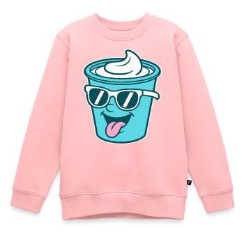 Crème Joghurt Sahne Eis - Becher mit Sonnenbrille - Kinder Premium Organic Sweatshirt - Rosa - Vorne - AI Model Kid Female (0cm)