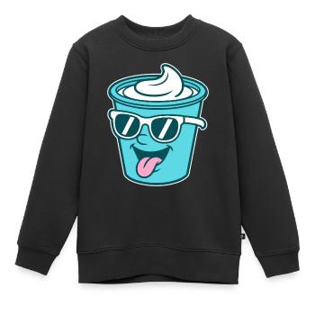 Crème Joghurt Sahne Eis - Becher mit Sonnenbrille - Kinder Premium Organic Sweatshirt - Schwarz - Vorne - AI Model Kid Female (0cm)