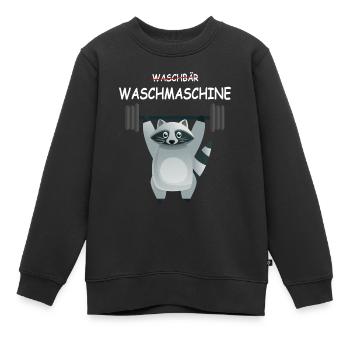 Ein Waschbär mit Hantel ist eine Waschmaschine - Kinder Premium Organic Sweatshirt - Schwarz - Vorne - AI Model Kid Female (0cm)