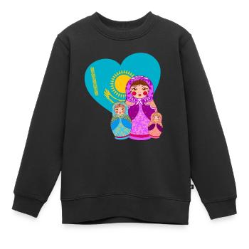 Babuschka Matrjoschka Design mit Kasachstan Flagge - Kinder Premium Organic Sweatshirt - Schwarz - Vorne - AI Model Kid Female (0cm)