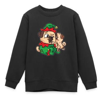 Onze carlins câlinent la robe de Noël - Sweat Premium enfant bio - noir - Devant - AI Model Kid Female (0cm)