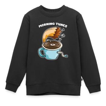 Morning Tunes Kaffee Musik Grammophon - Kinder Premium Organic Sweatshirt - Schwarz - Vorne - AI Model Kid Female (0cm)