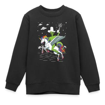Alien reitet Einhorn Unheimlich - Kinder Premium Organic Sweatshirt - Schwarz - Vorne - AI Model Kid Female (0cm)