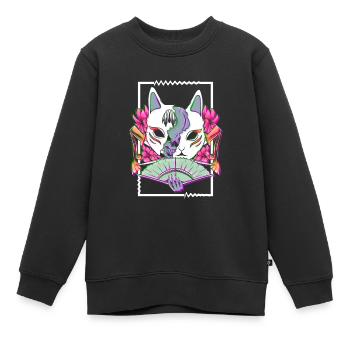 Glitch Samurai Geisha Masque Goth Japonais - Sweat Premium enfant bio - noir - Devant - AI Model Kid Female (0cm)