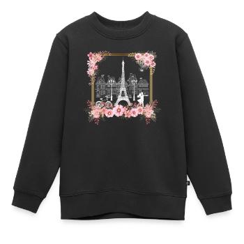 Paris Thema Frauen Frankreich Blume Eiffelturm - Kinder Premium Organic Sweatshirt - Schwarz - Vorne - AI Model Kid Female (0cm)