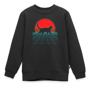 Cat Vaporwave Esthétique 80s rétro - Sweat Premium enfant bio - noir - Devant - AI Model Kid Female (0cm)