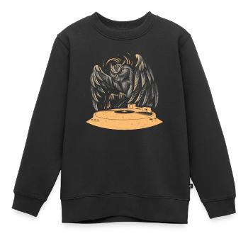 Plattenspieler Eule DJ Retro Vinyl - Kinder Premium Organic Sweatshirt - Schwarz - Vorne - AI Model Kid Female (0cm)