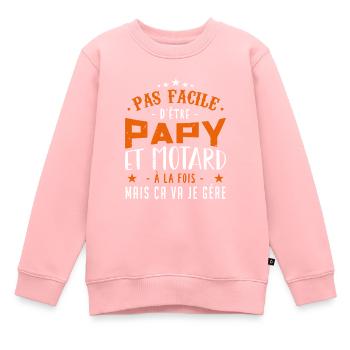 Papy motard moto - Sweat Premium enfant bio - rose - Devant - AI Model Kid Female (0cm)