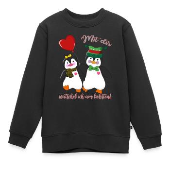 Verliebte Pinguine Valentinstag Liebeserklärung - Kinder Premium Organic Sweatshirt - Schwarz - Vorne - AI Model Kid Female (0cm)