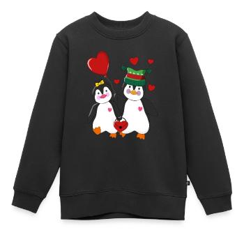 Verliebte Pinguine Valentinstag - Kinder Premium Organic Sweatshirt - Schwarz - Vorne - AI Model Kid Female (0cm)