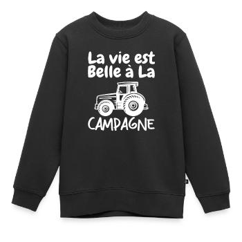 La Vie est Belle à La Campagne - Sweat Premium enfant bio - noir - Devant - AI Model Kid Female (0cm)