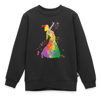 Femme flamenco avec robe flamenco - Sweat Premium enfant bio - noir - Devant - AI Model Kid Female (0cm)