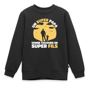 Super Papa Super Fils Cadeau Pere Fête des Pères - Sweat Premium enfant bio - noir - Devant - AI Model Kid Female (0cm)