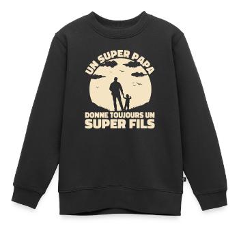 Super Papa Super Fils Cadeau Pere Fête des Pères - Sweat Premium enfant bio - noir - Devant - AI Model Kid Female (0cm)