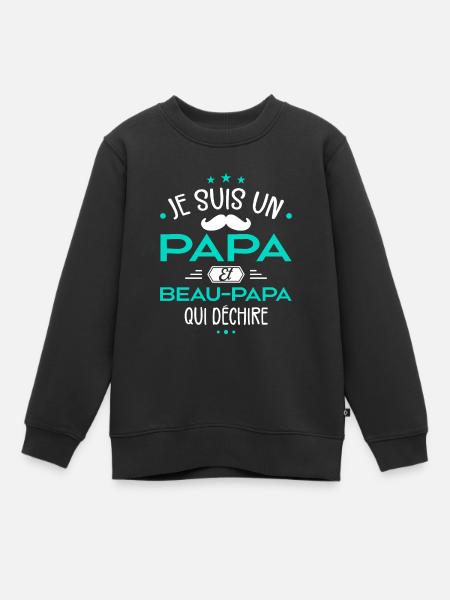 J'ai Deux Titres Papa et Beau-Papa - Père cadeau - Sweat Premium enfant bio - noir