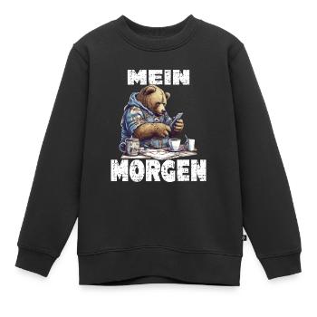 Mein Morgen Bär Zeitung Lesen - Kinder Premium Organic Sweatshirt - Schwarz - Vorne - AI Model Kid Female (0cm)