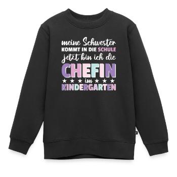 Meine Schwester kommt in die Schule jetzt bin ich - Kinder Premium Organic Sweatshirt - Schwarz - Vorne - AI Model Kid Female (0cm)