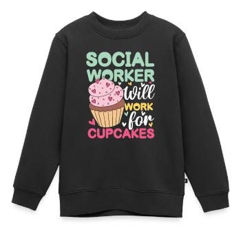 Social Worker Will Work For Cupcakes - Kinder Premium Organic Sweatshirt - Schwarz - Vorne - AI Model Kid Female (0cm)
