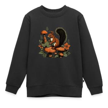 Herbst Eichhörnchen auf Orange Pilz Wald Szene - Kinder Premium Organic Sweatshirt - Schwarz - Vorne - AI Model Kid Female (0cm)