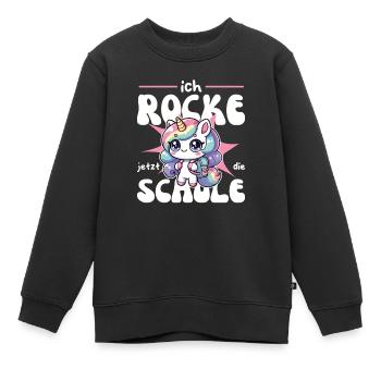 Einschulung Einhorn ich rocke jetzt die Schule - Kinder Premium Organic Sweatshirt - Schwarz - Vorne - AI Model Kid Female (0cm)