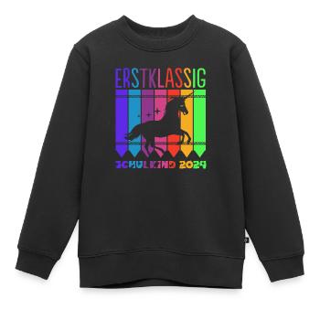 Erstklassig Einhorn ABC Schulkind 2024 - Kinder Premium Organic Sweatshirt - Schwarz - Vorne - AI Model Kid Female (0cm)